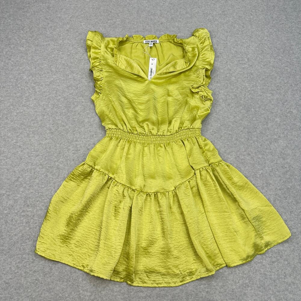 Steve Madden Satin Prairie Dreams Mini Dress Women's Small Green V-neck DO18827X
